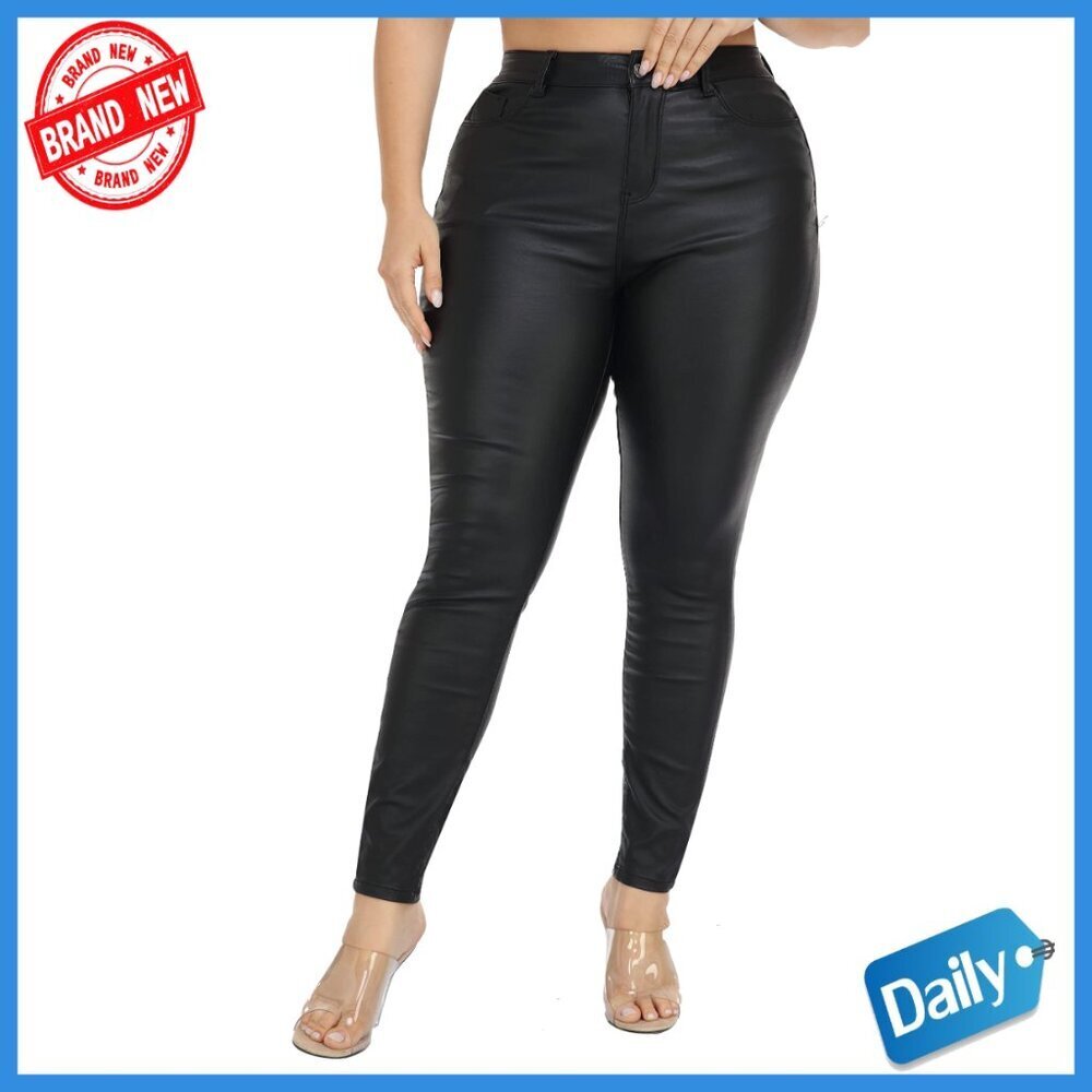 High Waisted Faux Leather Leggings Stretch PU Coated Plus Size Skinny